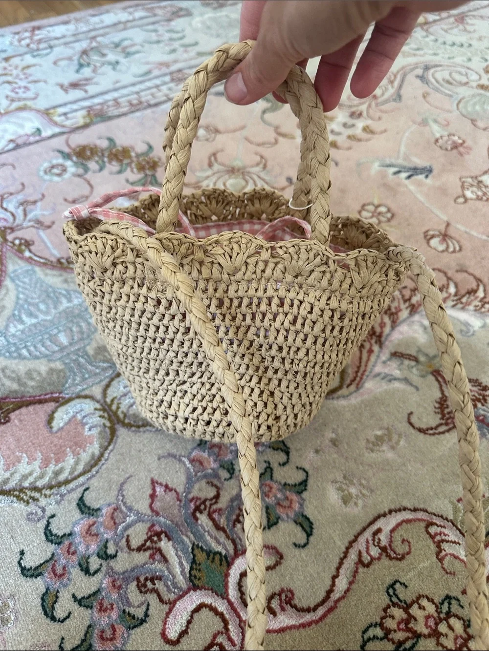 Zara Beige Straw Crochet Crossbody Bag with Red Strawberry Accents